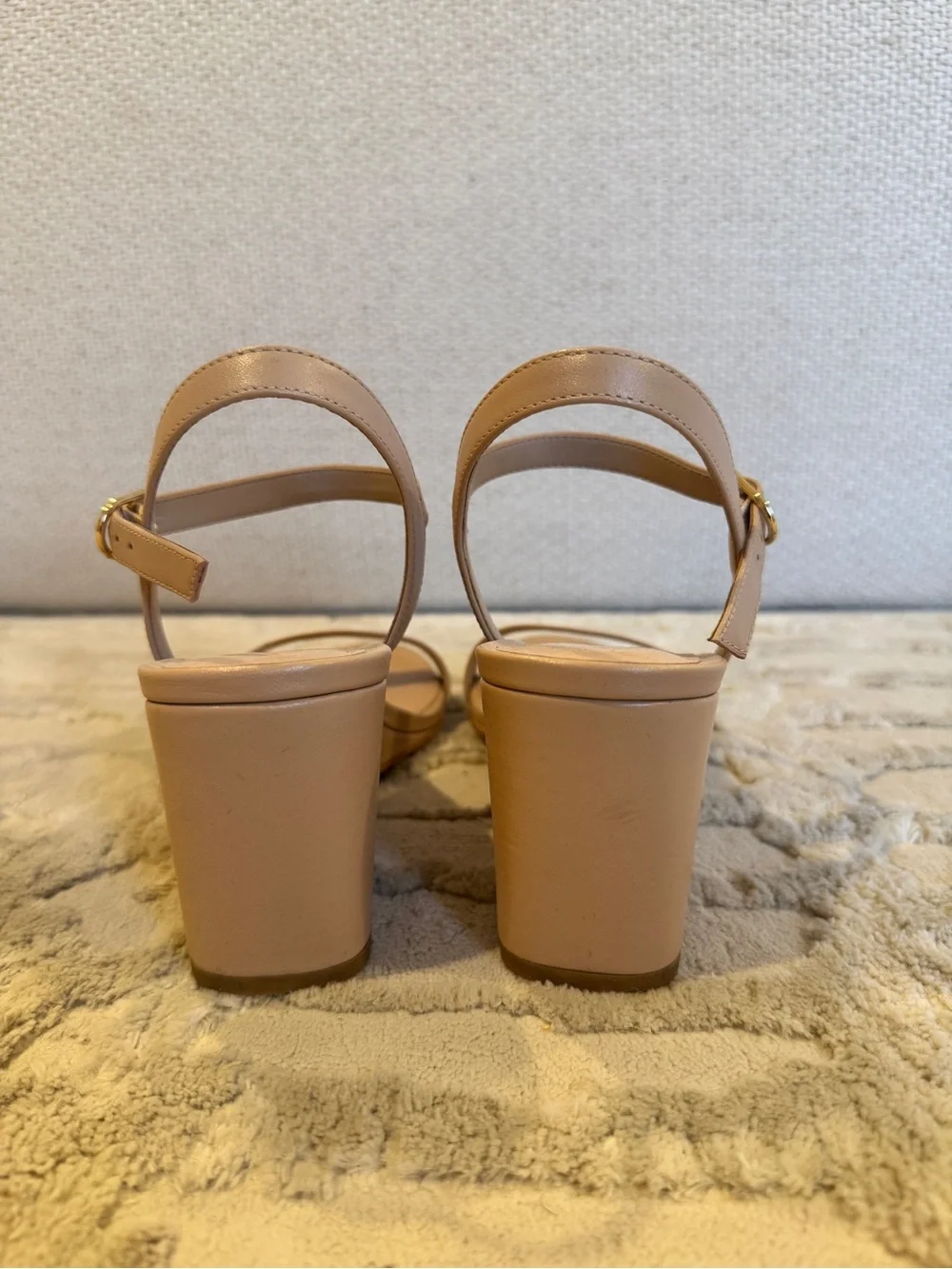 Stuart Weitzman Blush Nude Leather Wedge Sandals - Picture 4 of 4